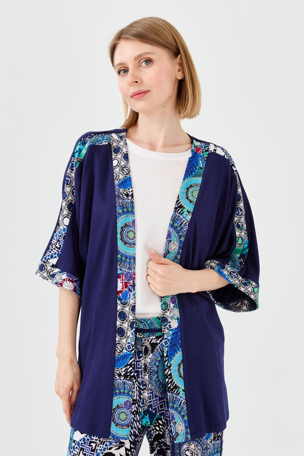 Desen Oversize Kimono Kol 3/4 Kadın Ceket - Rahat ve Şık