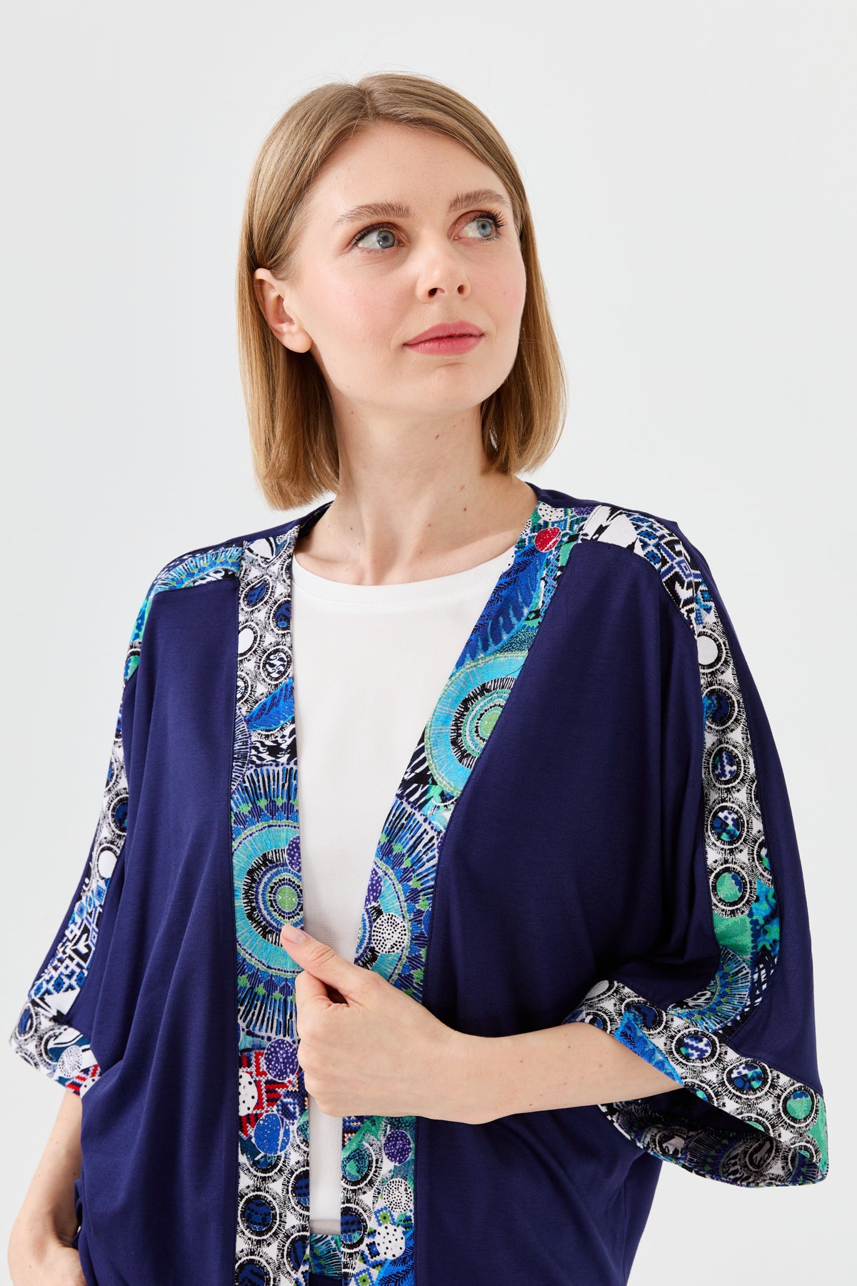 Desen Oversize Kimono Kol 3/4 Kadın Ceket - Rahat ve Şık
