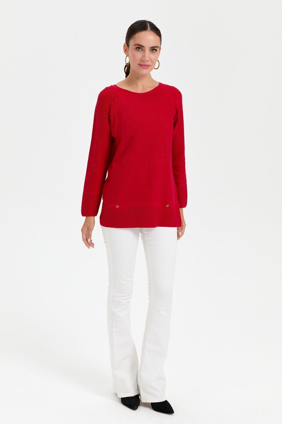 Desen Oversize Uzun Kol Kadın Kazak - Minimalist Stil İkincil görsel