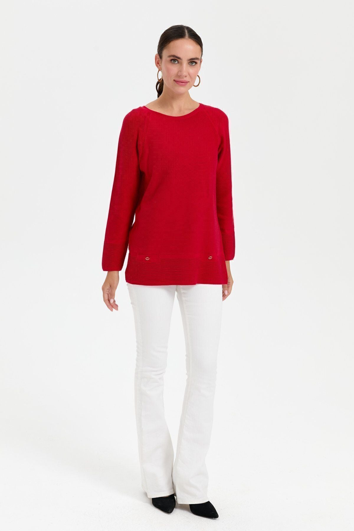 Desen Oversize Uzun Kol Kadın Kazak - Minimalist Stil