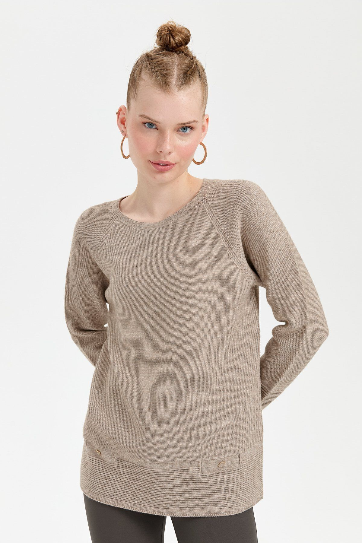 Desen Oversize Uzun Kol Kadın Kazak - Minimalist Stil Ana görsel