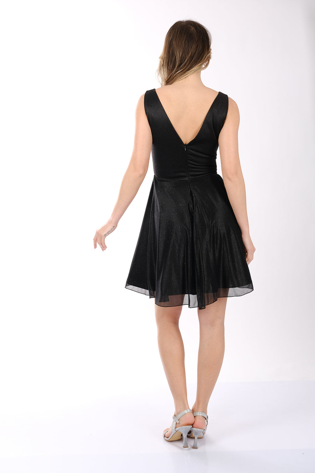DORİDORCA Kadın Geniş Askılı Simli Mini Abiye Elbise 22243012