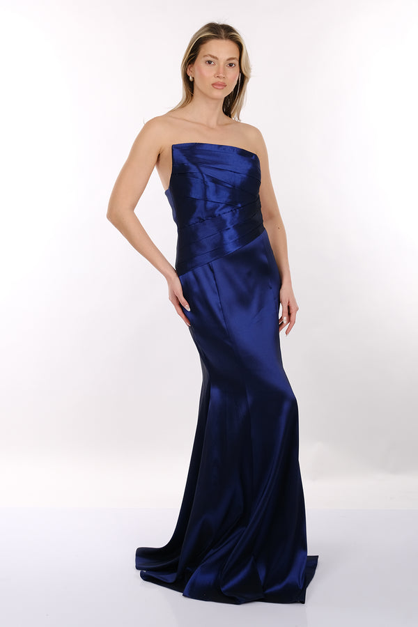 DORİDORCA Straplez Drapeli Saten Maxi Boy Kadın Abiye 2246115