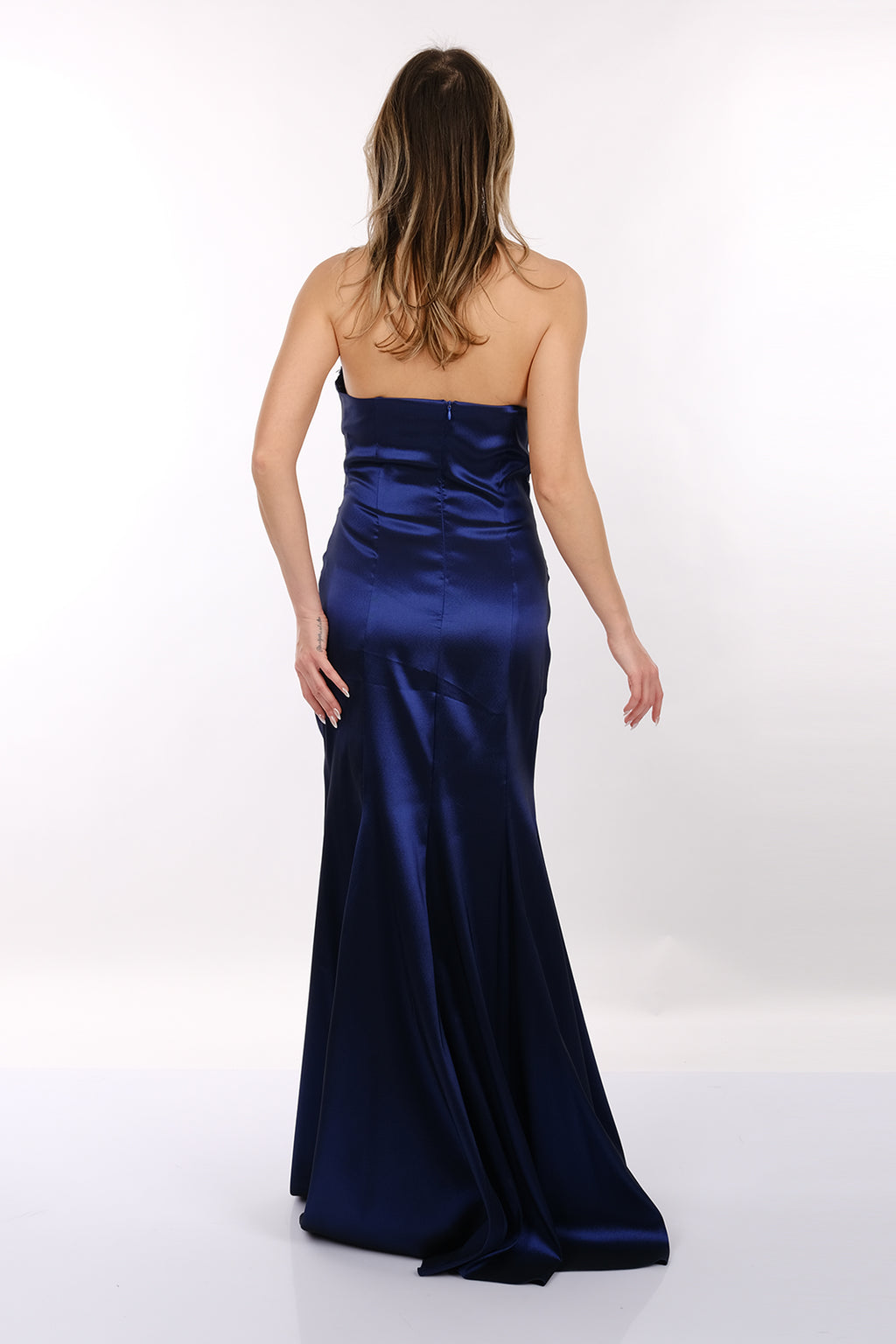 DORİDORCA Straplez Drapeli Saten Maxi Boy Kadın Abiye 2246115