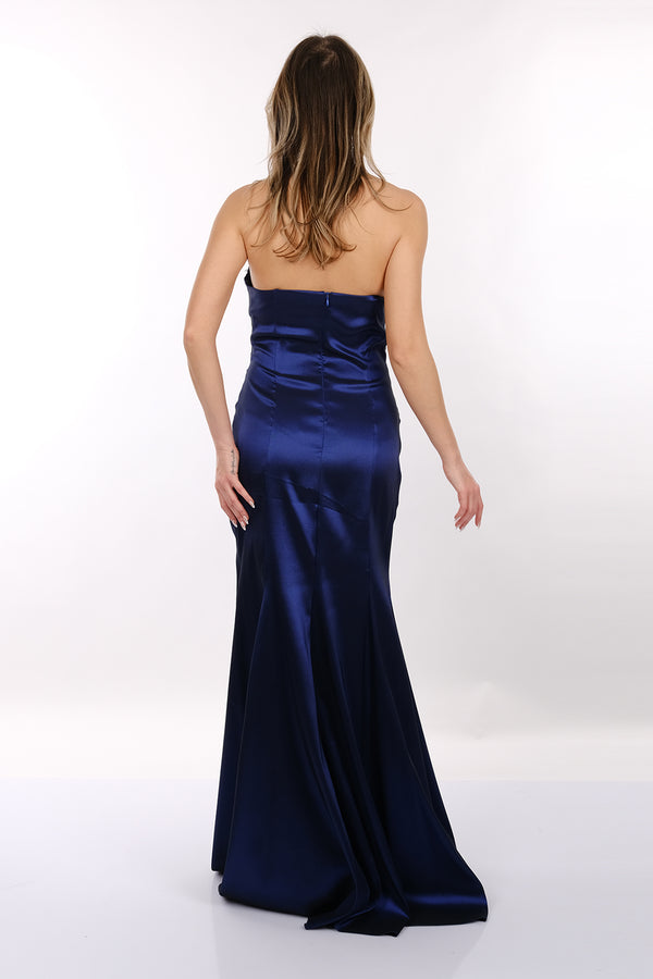DORİDORCA Straplez Drapeli Saten Maxi Boy Kadın Abiye 2246115