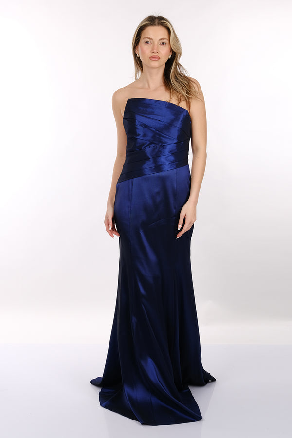 DORİDORCA Straplez Drapeli Saten Maxi Boy Kadın Abiye 2246115