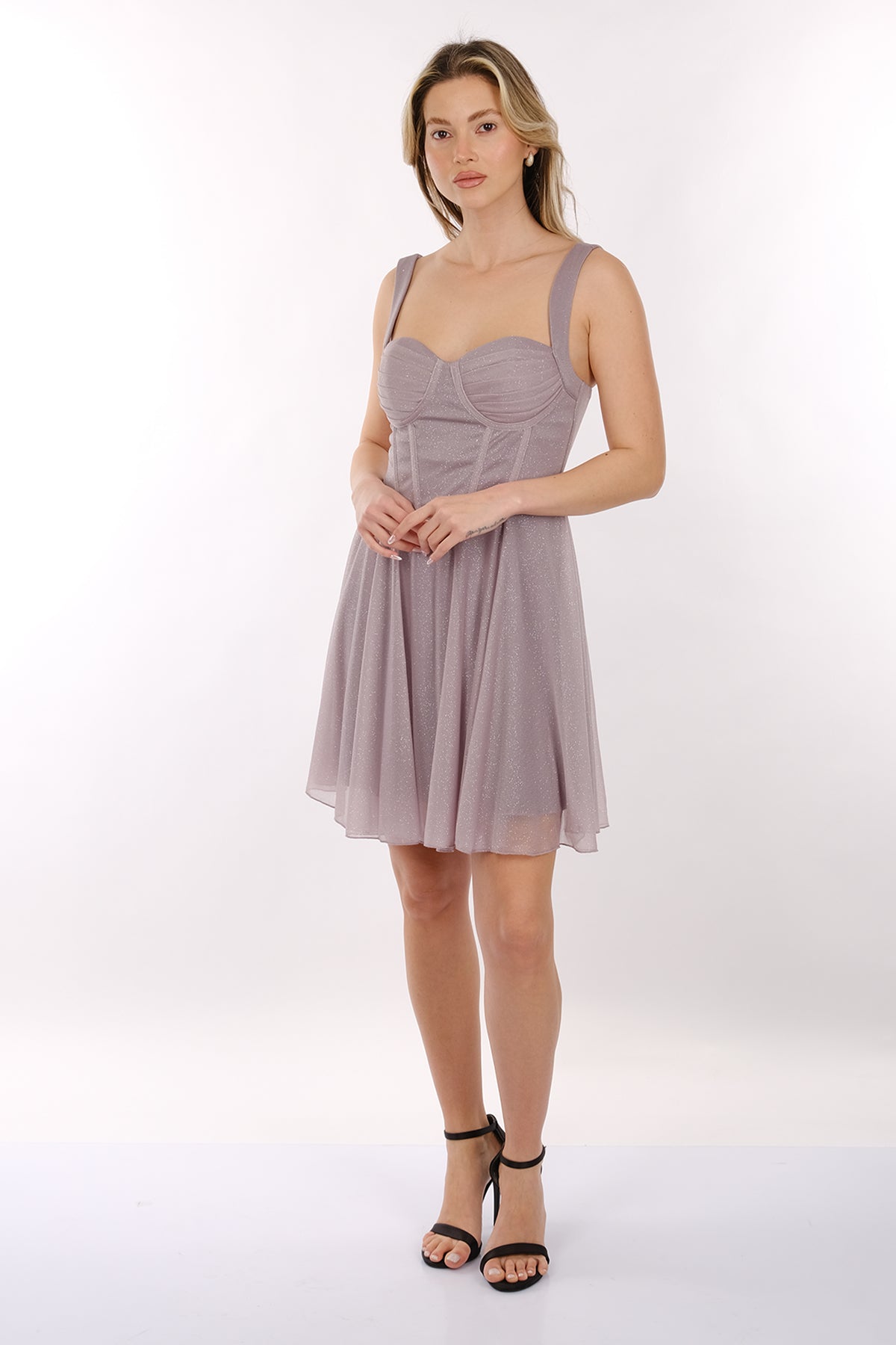 DORİDORCA Geniş Askılı Kare Yaka Mini Abiye Elbise 2246074