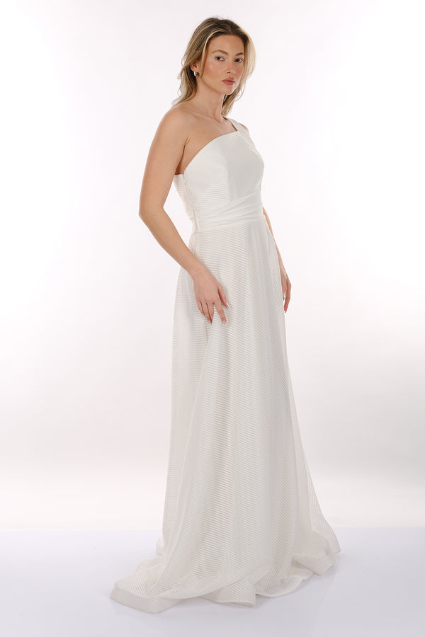 DORİDORCA Tek Omuz Kendinden Desenli Maxi Boy Kadın Abiye Elbise 2246026