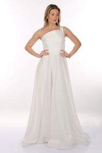 DORİDORCA Tek Omuz Kendinden Desenli Maxi Boy Kadın Abiye Elbise 2246026