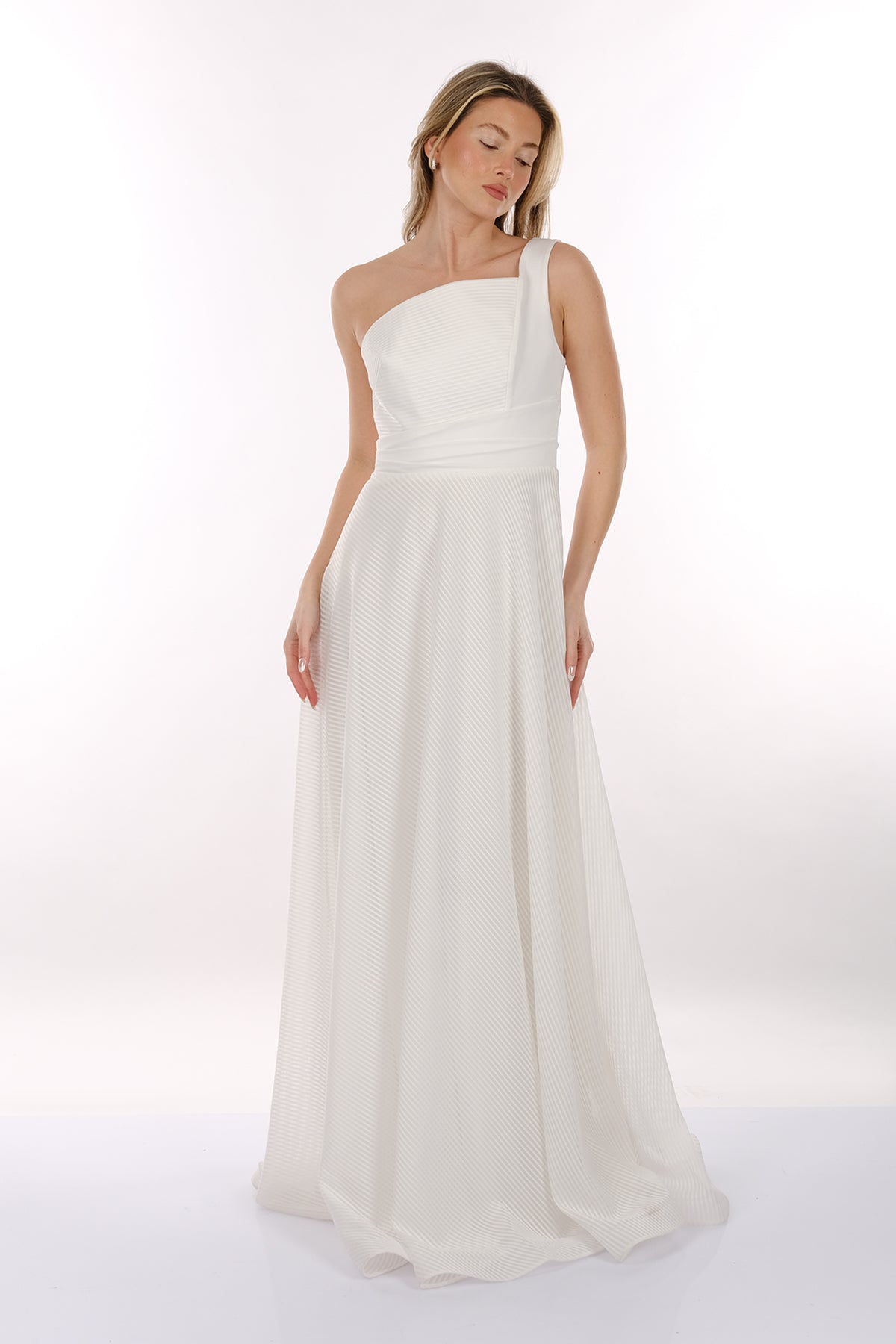 DORİDORCA Tek Omuz Kendinden Desenli Maxi Boy Kadın Abiye Elbise 2246026