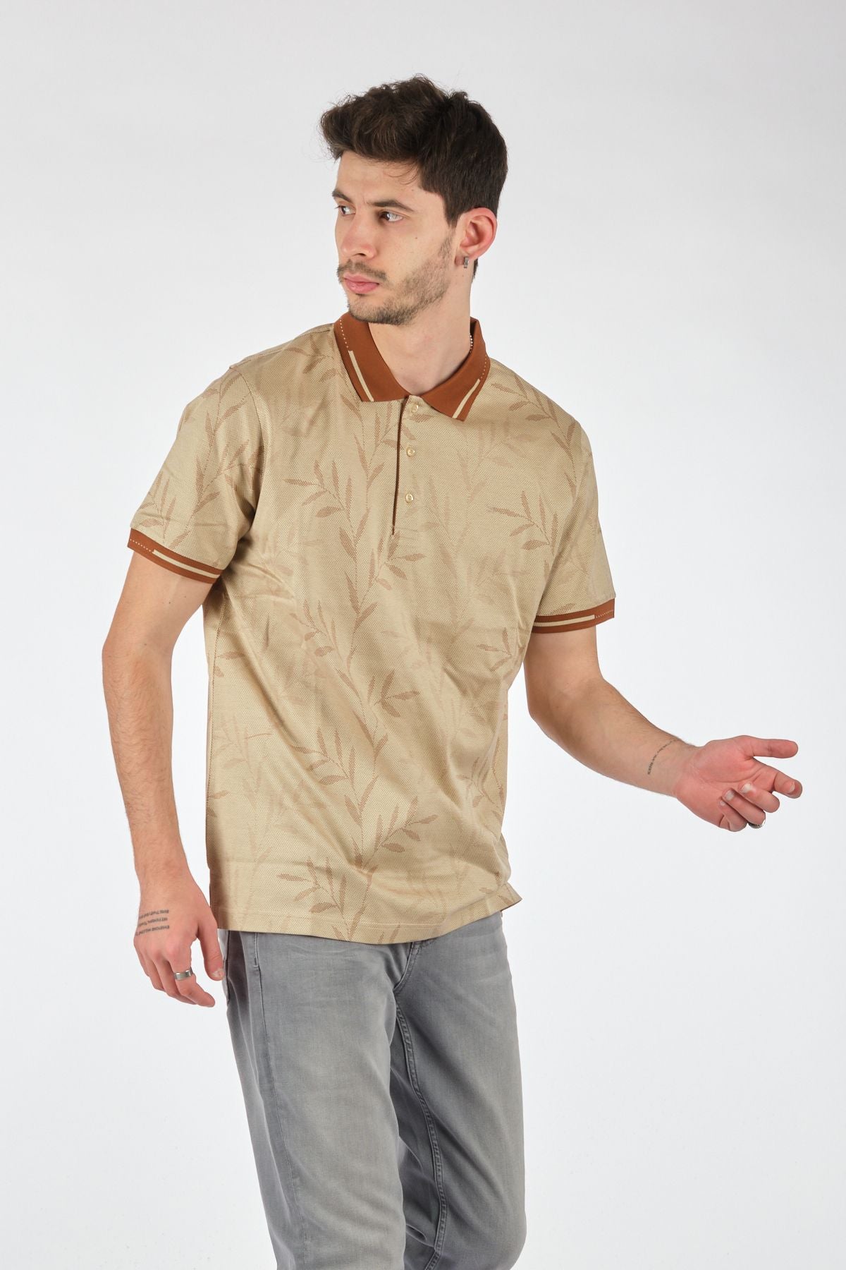 Ecer Erkek Polo Yaka Kısa Kol Tişört - Minimalist Desen - Günlük Stil Ana görsel
