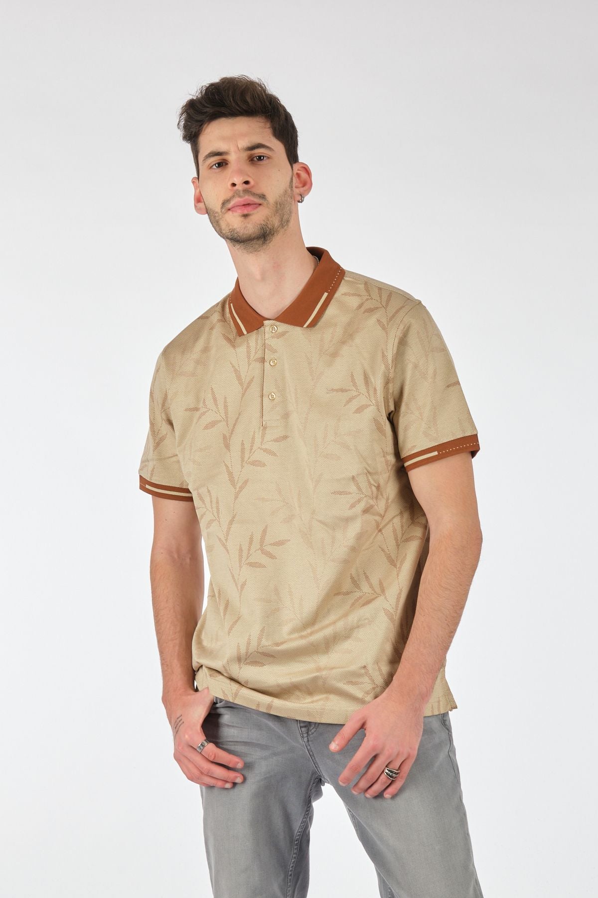 Ecer Erkek Polo Yaka Kısa Kol Tişört - Minimalist Desen - Günlük Stil