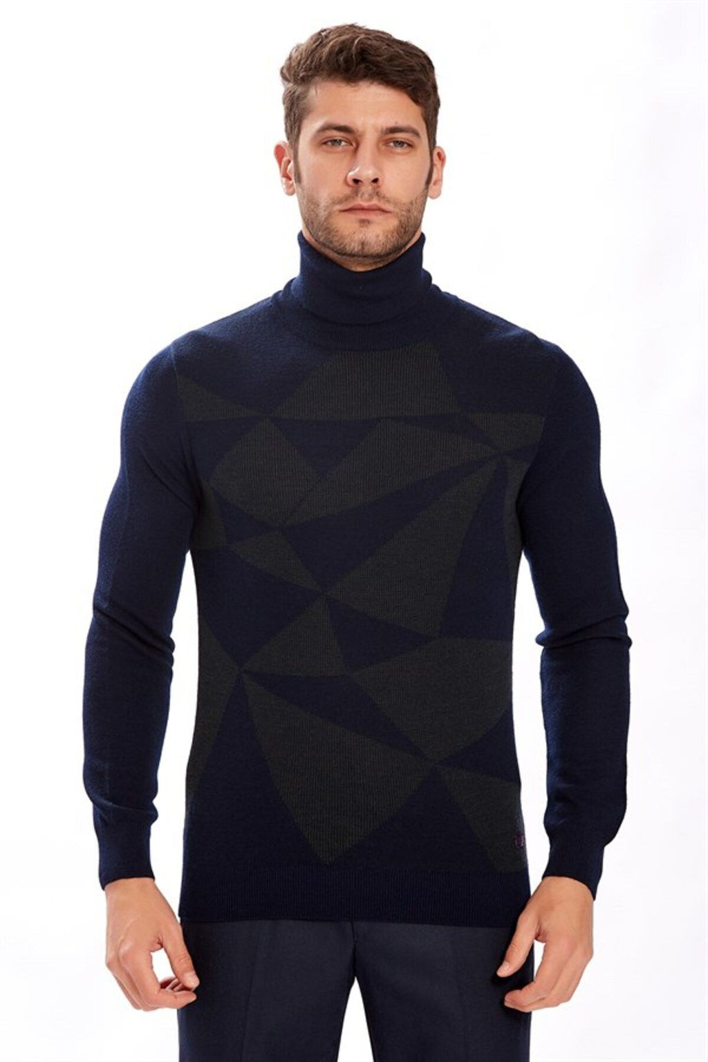 Ecer Erkek Triko Kazak - Geometrik Desen - Uzun Kol - Minimalist
