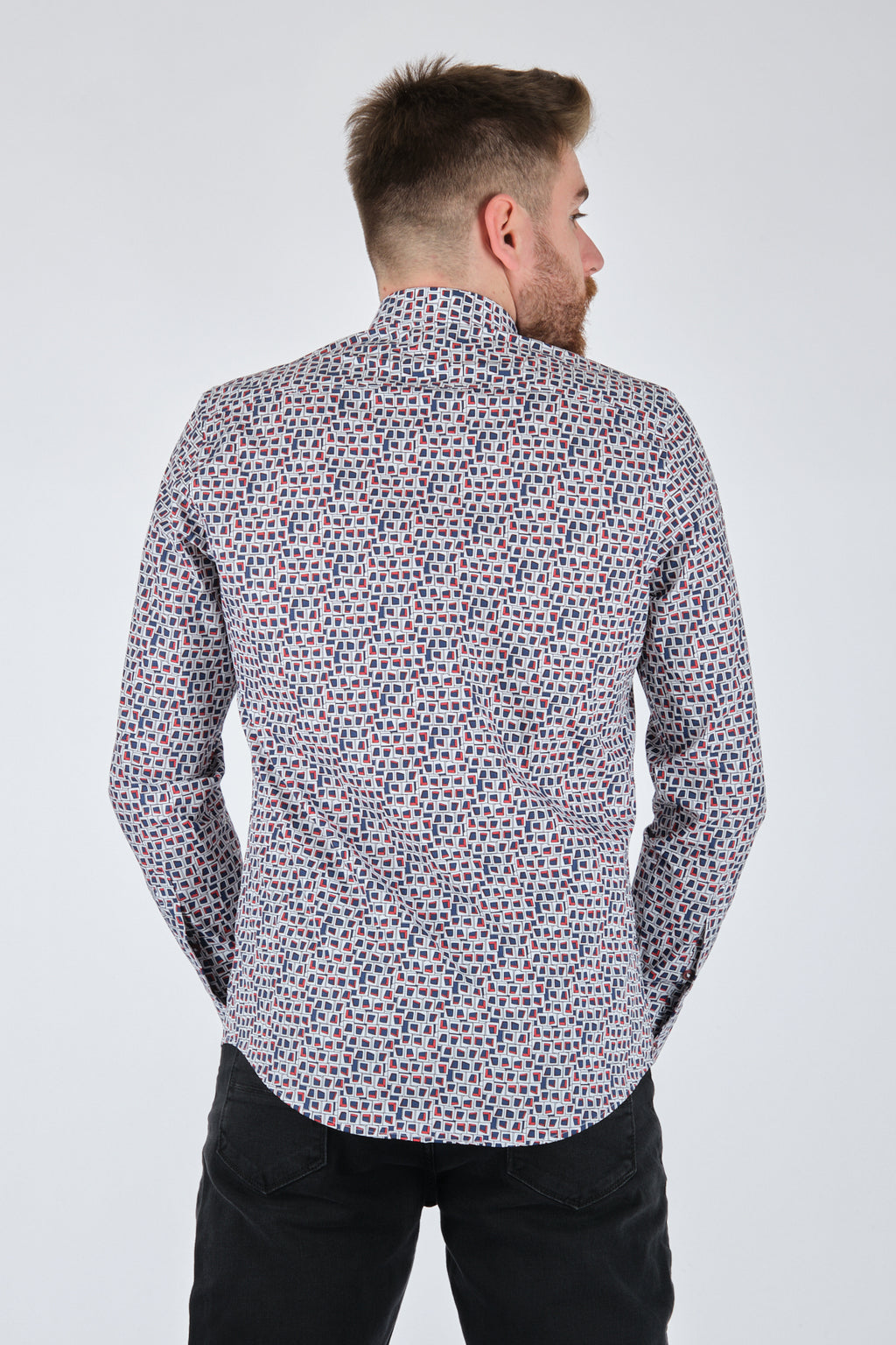 Ecer Geometrik Desenli Erkek Uzun Kol Gömlek - Regular Fit - Günlük