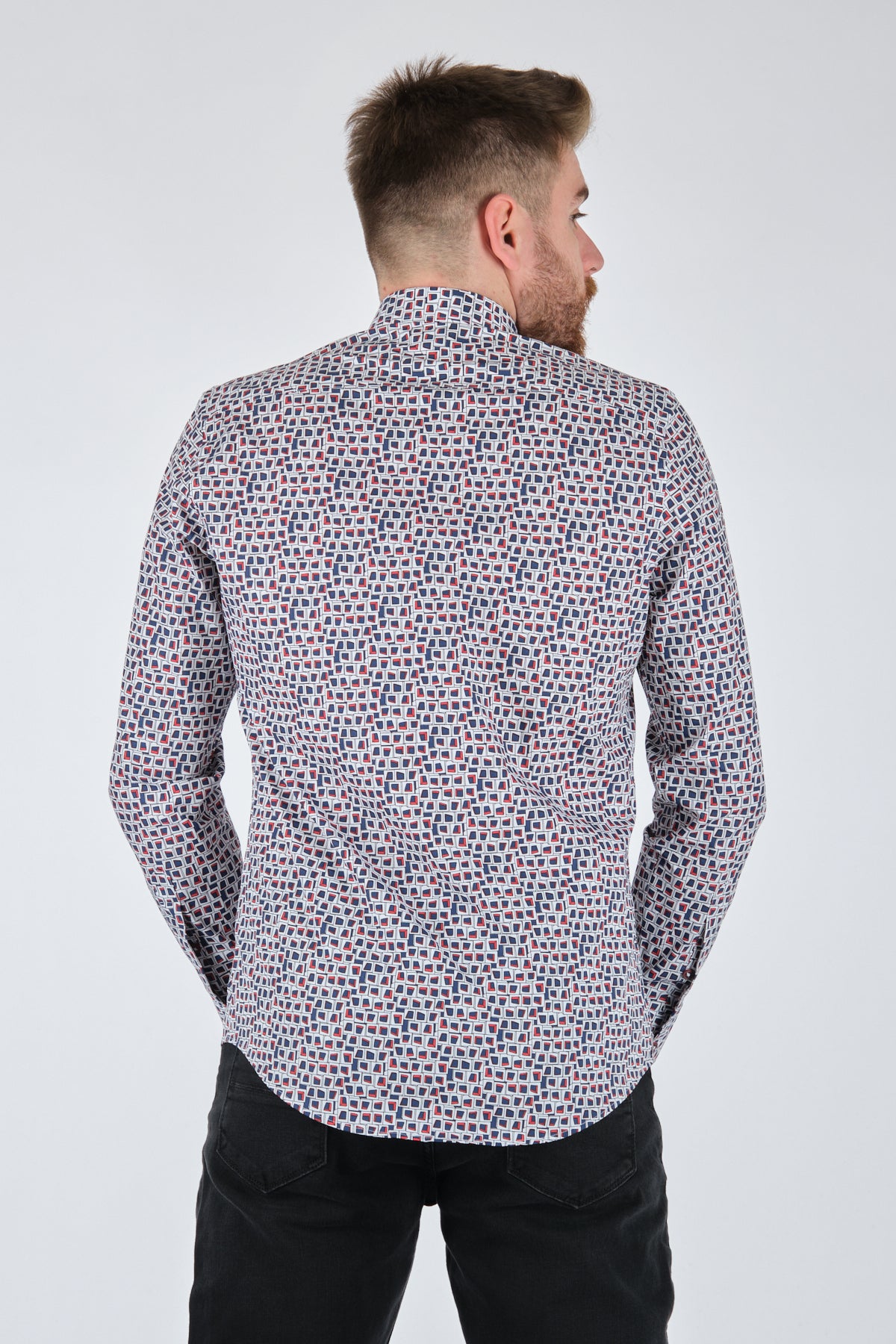Ecer Geometrik Desenli Erkek Uzun Kol Gömlek - Regular Fit - Günlük