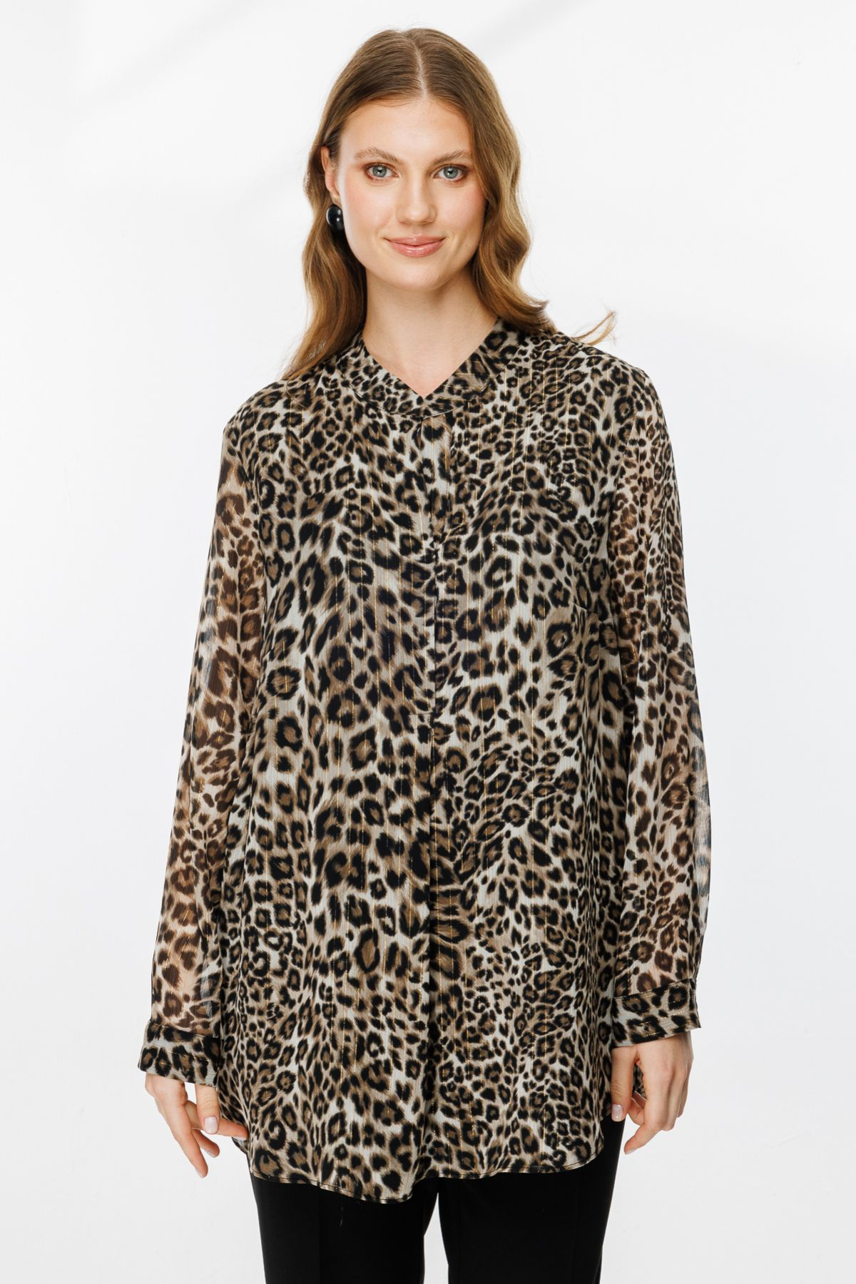 Ekol Büyük Beden Leopar Desen Kadın Bluz 25EKL02529 Translation missing: ar.content.product_image_main