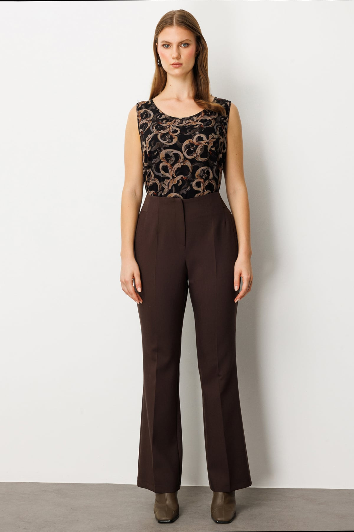Ekol BB Kadın Normal Bel Düz Paça Dokuma Polyester Pantolon Ön Dikişli 26KEKL01107 Ana görsel