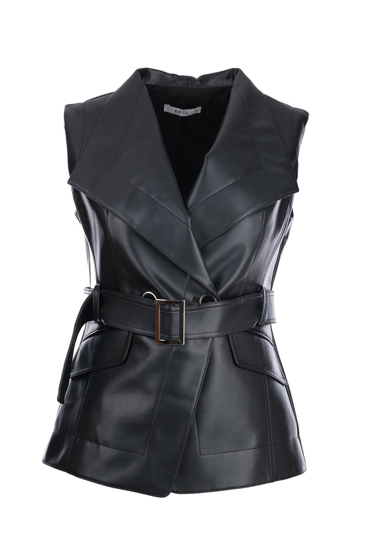 سترة جلدية بحزام من إيكول