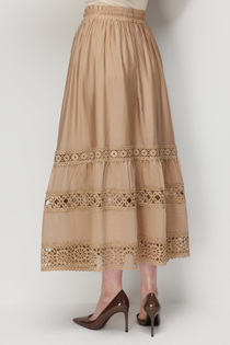 Ekol Ekol Beli Lastikli İşlemeli Midi Etek 26YEKL02404