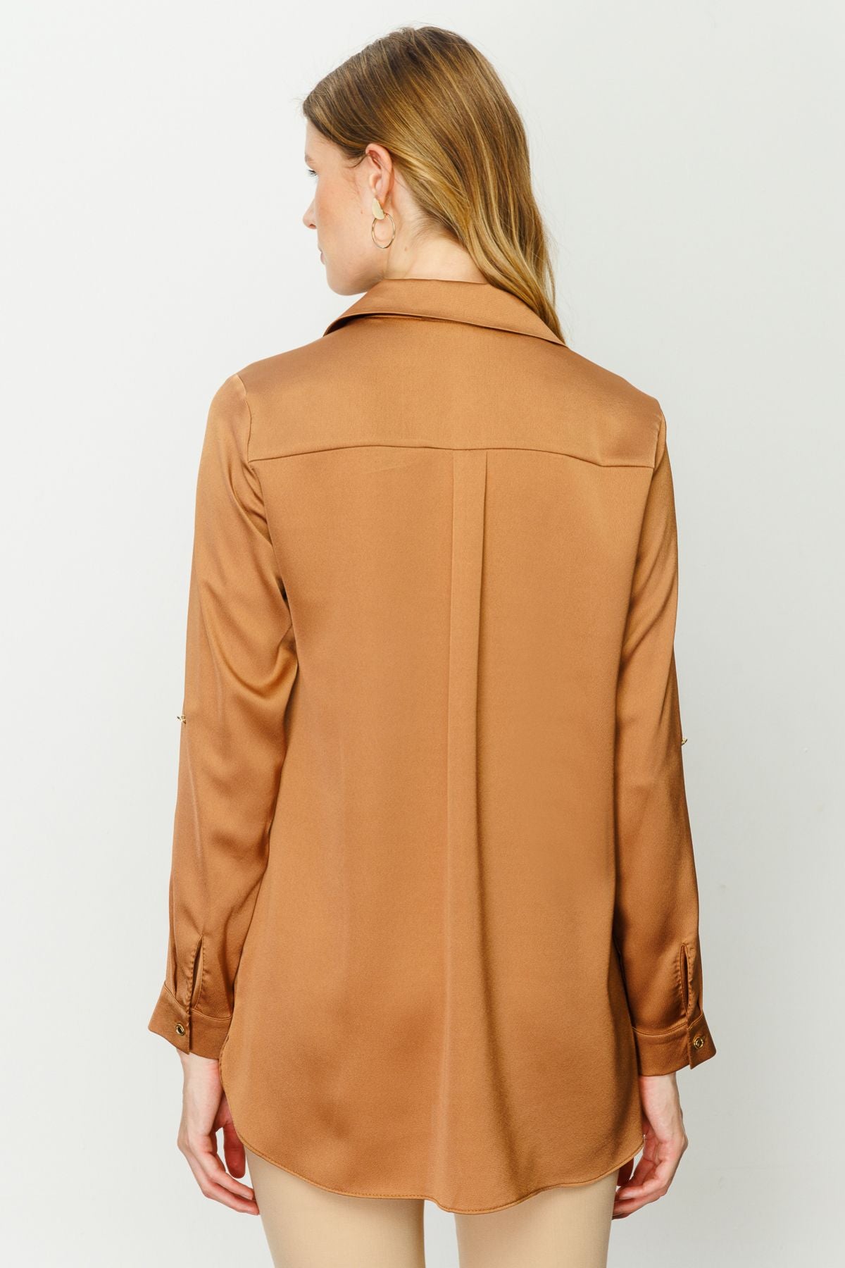 Ekol Minimalist Oversize Uzun Kol Saten Bluz - Günlük Şıklık