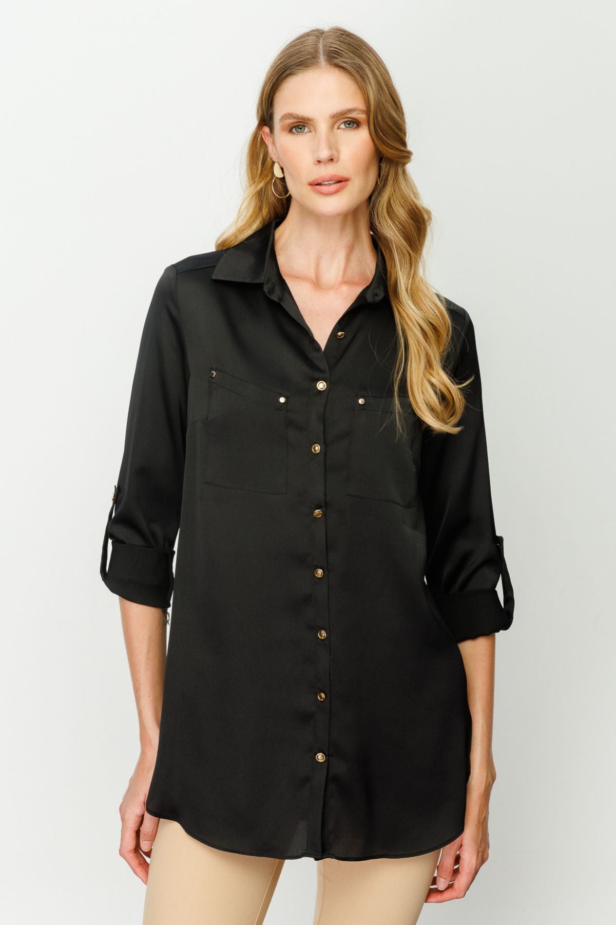 Ekol Minimalist Oversize Uzun Kol Saten Bluz - Günlük Şıklık