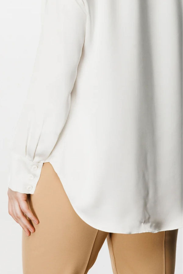 Ekol Oversize Minimalist Uzun Kol Saten Bluz - Gömlek Yaka
