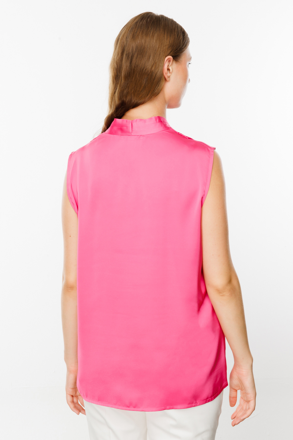 Ekol V Yaka Kolsuz Saten Bluz - Minimalist Stil