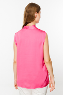 Ekol V Yaka Kolsuz Saten Bluz - Minimalist Stil
