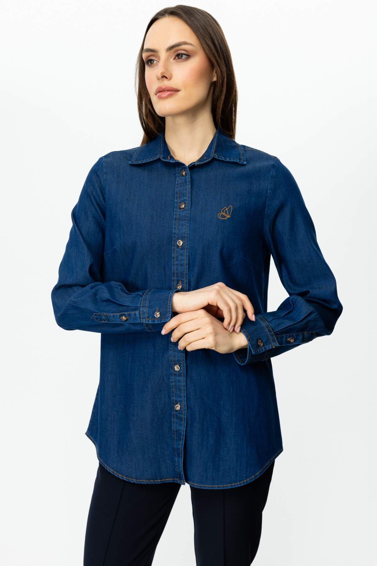 Ekol Oversize Gömlek Yaka Uzun Kol Kadın Gömlek - Minimalist Stil