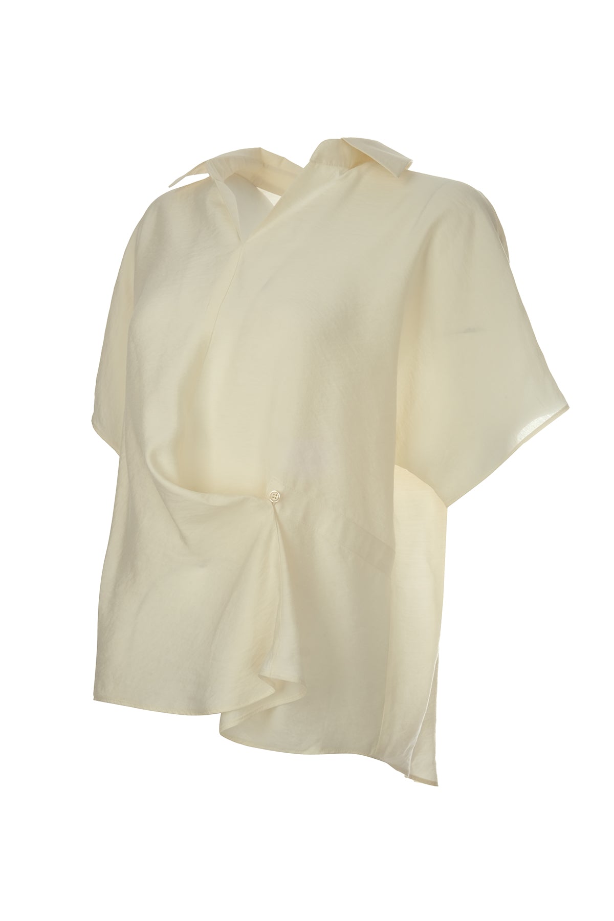 Ekol Oversize Kısa Kol V Yaka Saten Bluz - Minimalist Tarz