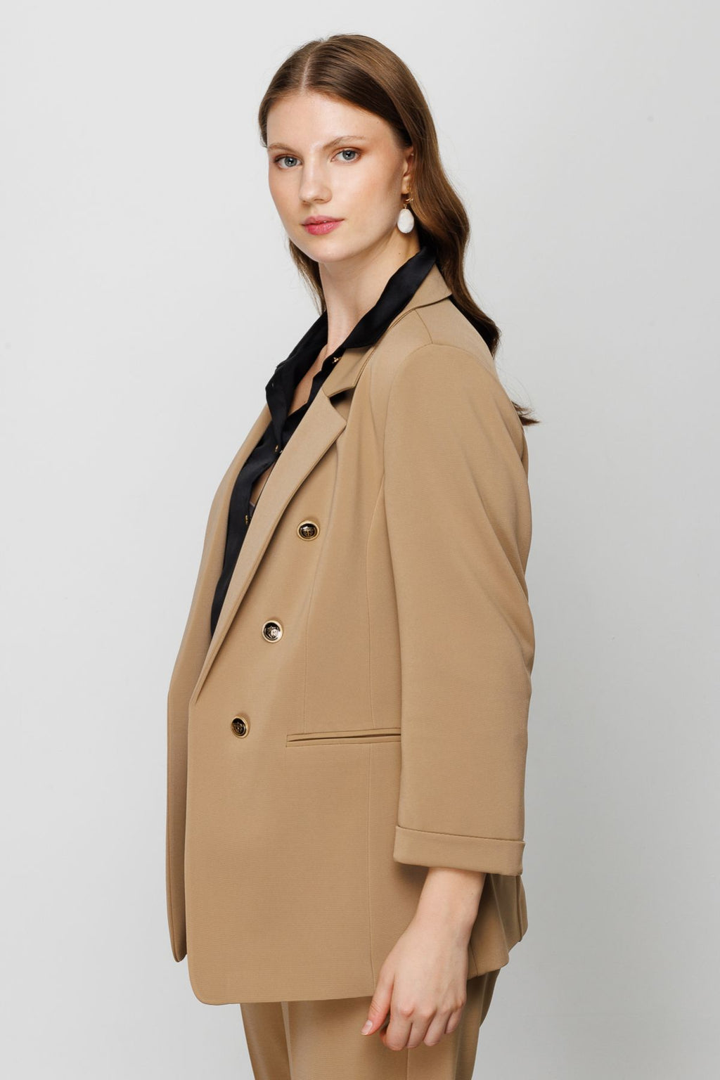 Ekol Minimalist Oversize Kadın Ceket - Çift Düğmeli