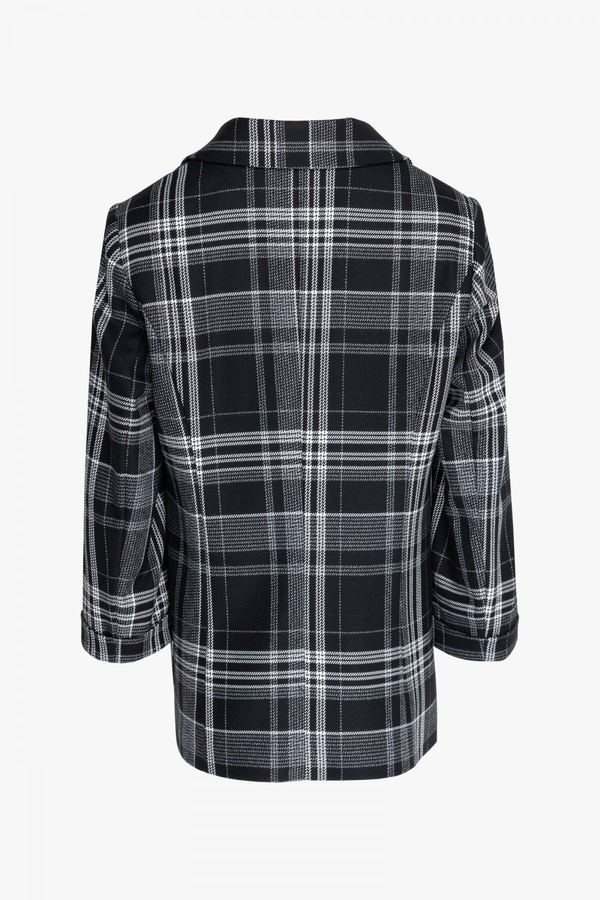 Ekol Oversize Kareli 3/4 Kol Kadın Ceket - Minimalist Stil