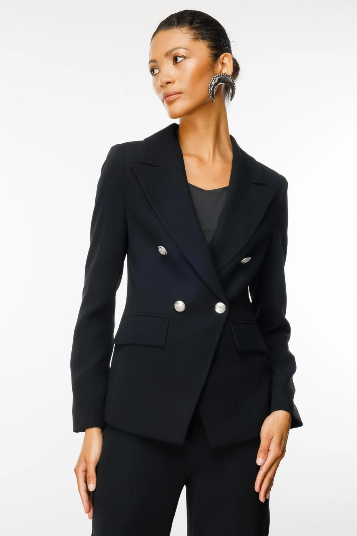 Ekol Minimalist Çift Düğmeli Uzun Kollu Kadın Blazer Ceket - İş & Günlük Translation missing: ar.content.product_image_main