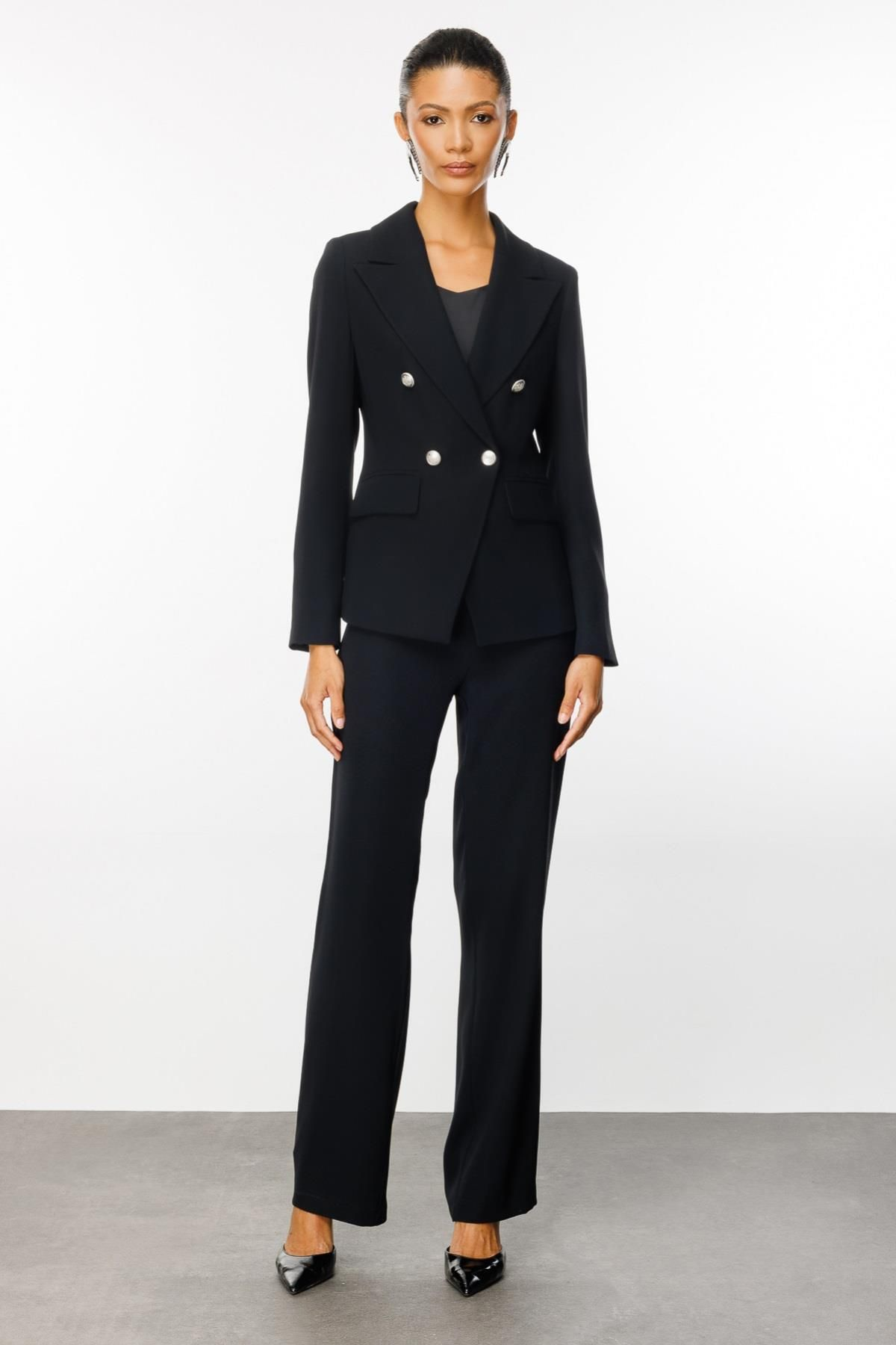 Ekol Minimalist Çift Düğmeli Uzun Kollu Kadın Blazer Ceket - İş & Günlük Translation missing: ar.content.product_image_secondary