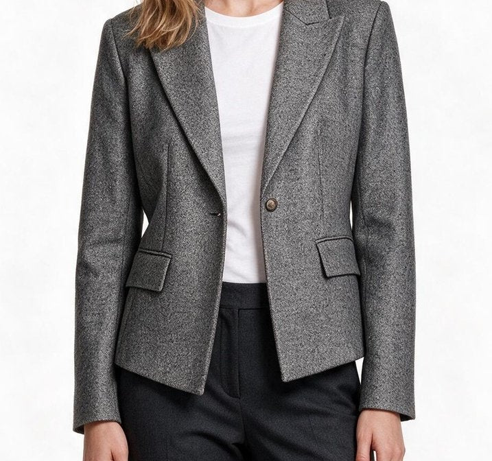 Ekol Kadın Çentikli Yaka Tek Düğmeli Blazer Ceket Yün Karışımlı