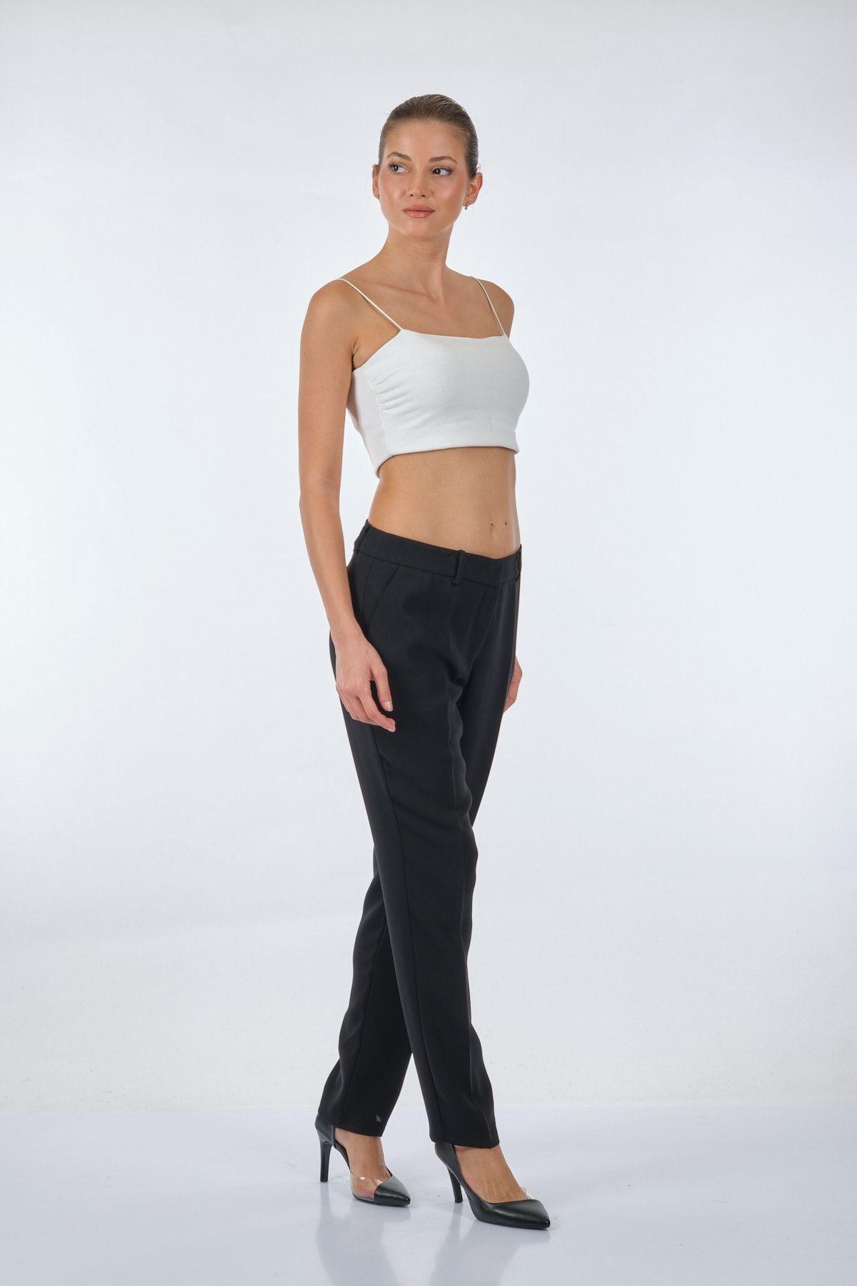 Ekol Kadın Regular Fit Düz Desen Polyester Kumaş Duble Paça Pantolon