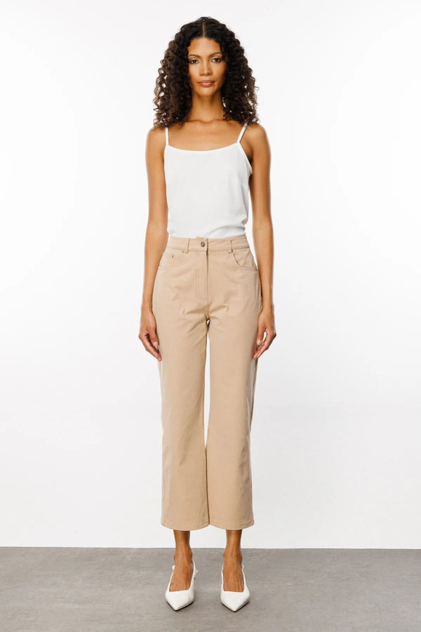 Ekol Minimalist Crop Kadın Pantolon - Yüksek Bel - Rahat Kesim