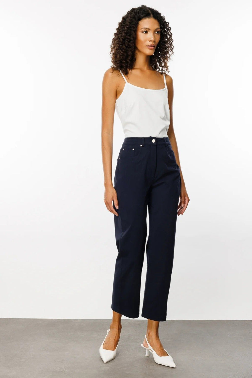 Ekol Minimalist Crop Kadın Pantolon - Yüksek Bel - Rahat Kesim