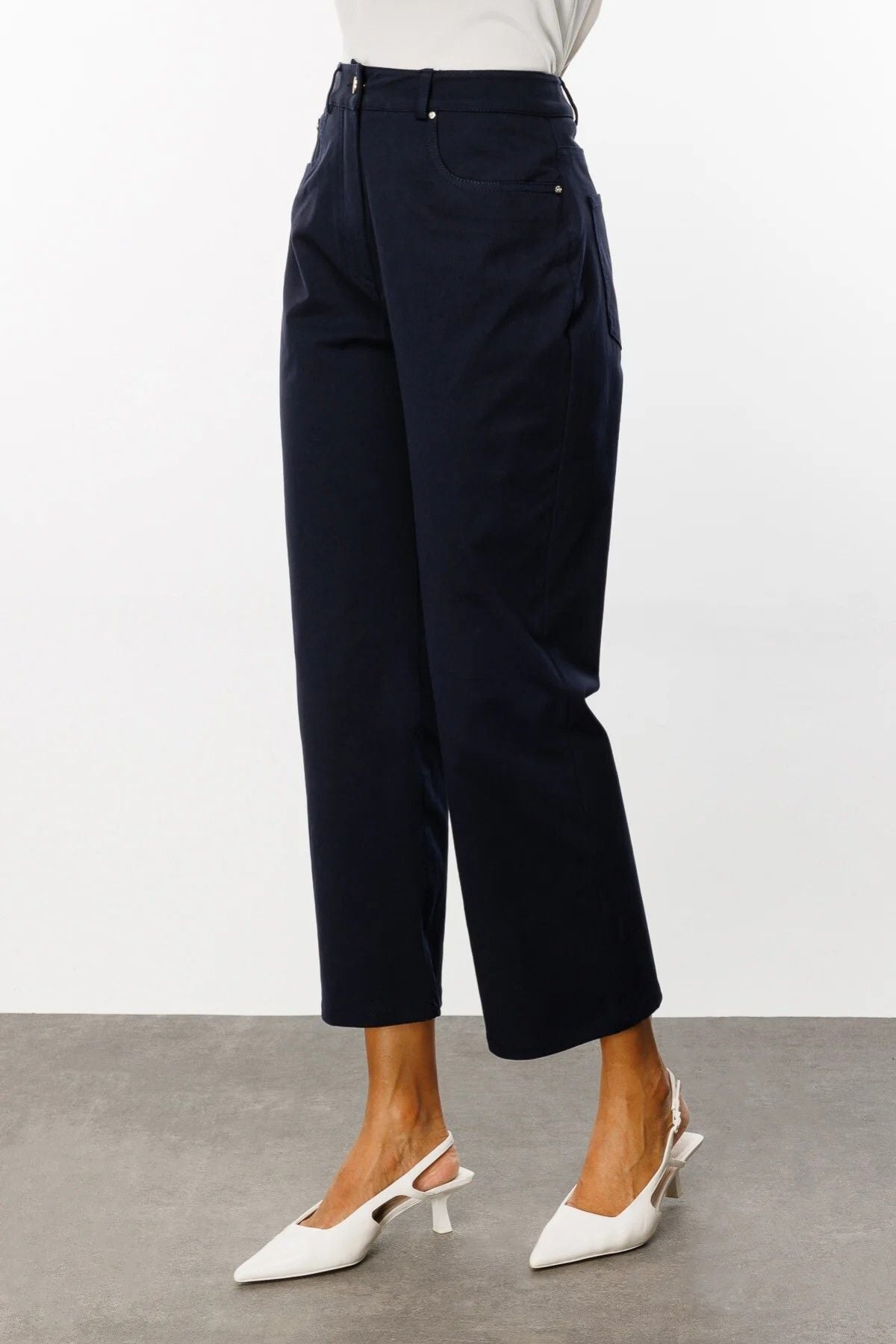 Ekol Minimalist Crop Kadın Pantolon - Yüksek Bel - Rahat Kesim