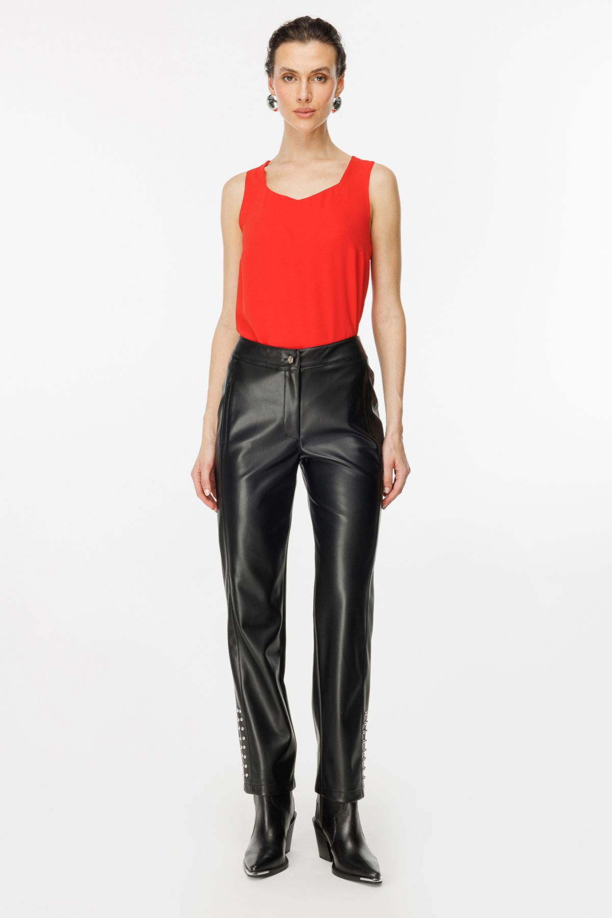 Ekol Kadın Deri Look Midi Pantolon - Minimalist Günlük Stil - Metalik Detaylar Translation missing: tr.content.product_image_main