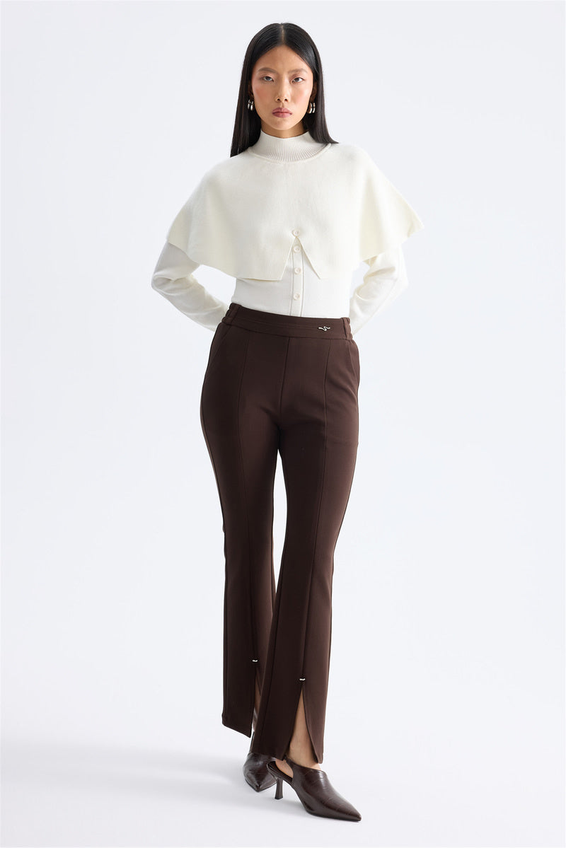 Ekol Kadın Yüksek Bel Düz Paça Ön Dikişli Yırtmaç Detaylı Kumaş Pantolon