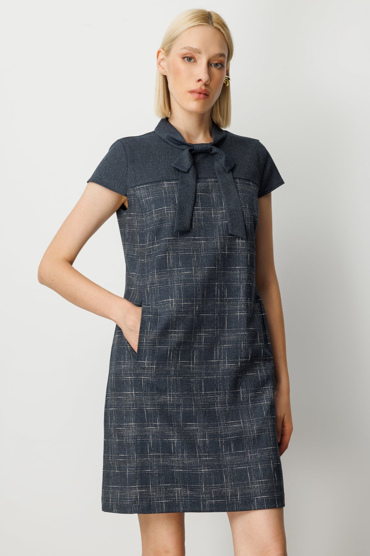 Ekol Kısa Kol Midi Günlük Elbise - Minimalist Vintage