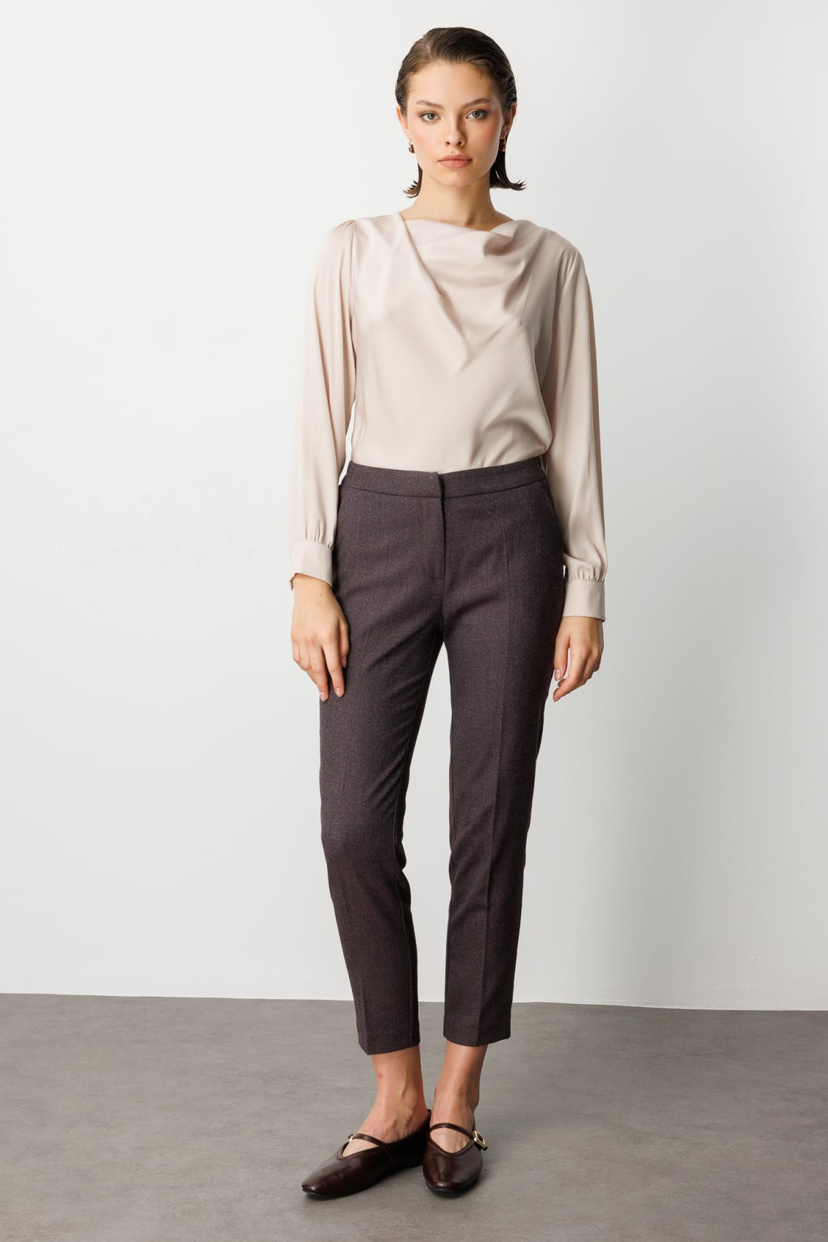 Ekol Minimalist Kadın Pantolon - Yüksek Bel Slim Fit Midi