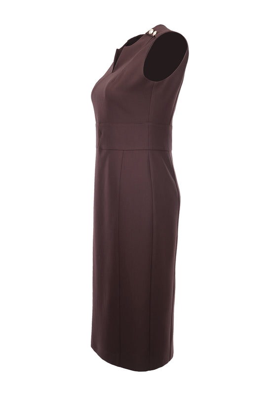 فستان إيكول ميدي بتصميم بسيط - فستان كاجوال وعملي بدون أكمام بياقة على شكل حرف V