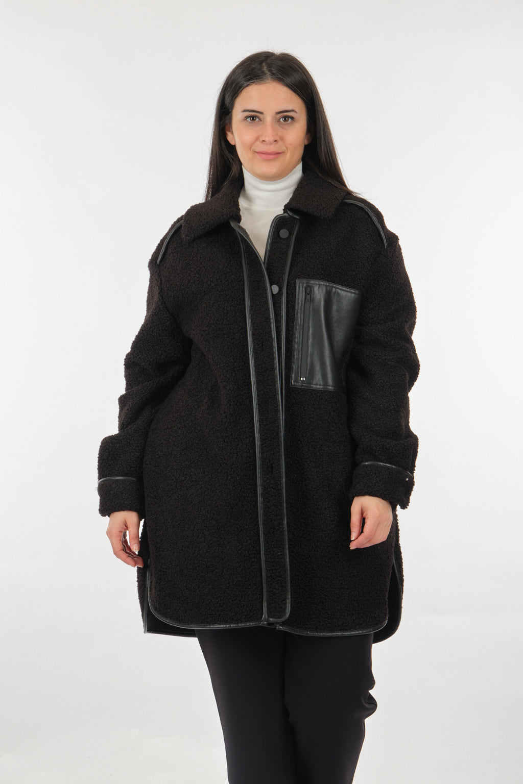 Ekol Oversize Midi Kaban - Deri Detaylı, Sıcak, Şık