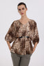 Ekol Oversize V Yaka Desenli Şifon Bluz - 3/4 Kol