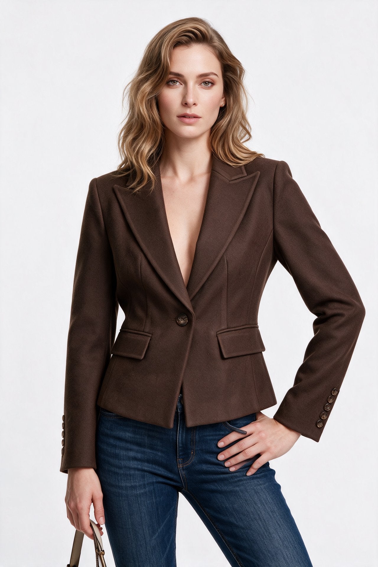Ekol Kadın Çentikli Yaka Tek Düğmeli Blazer Ceket Yün Karışımlı İkincil görsel
