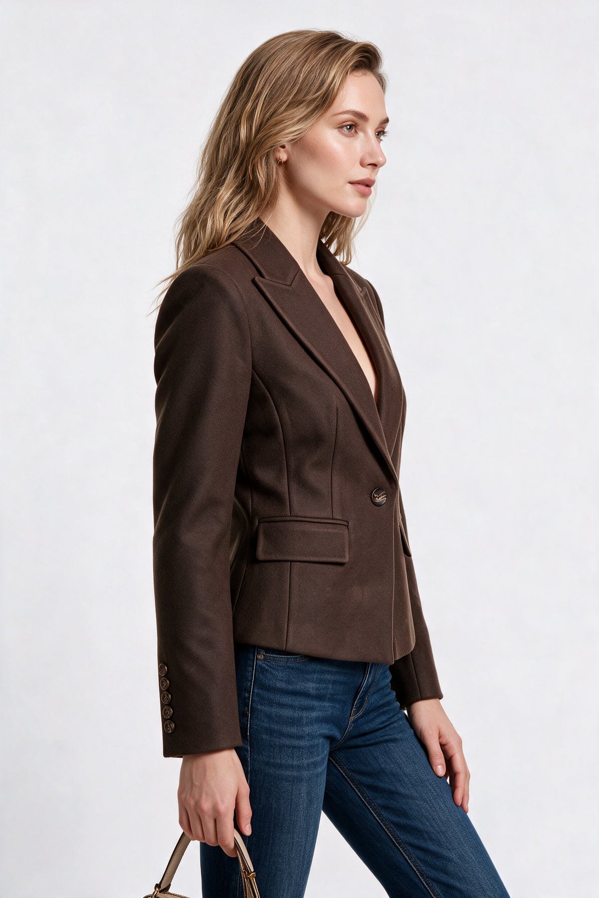 Ekol Kadın Çentikli Yaka Tek Düğmeli Blazer Ceket Yün Karışımlı