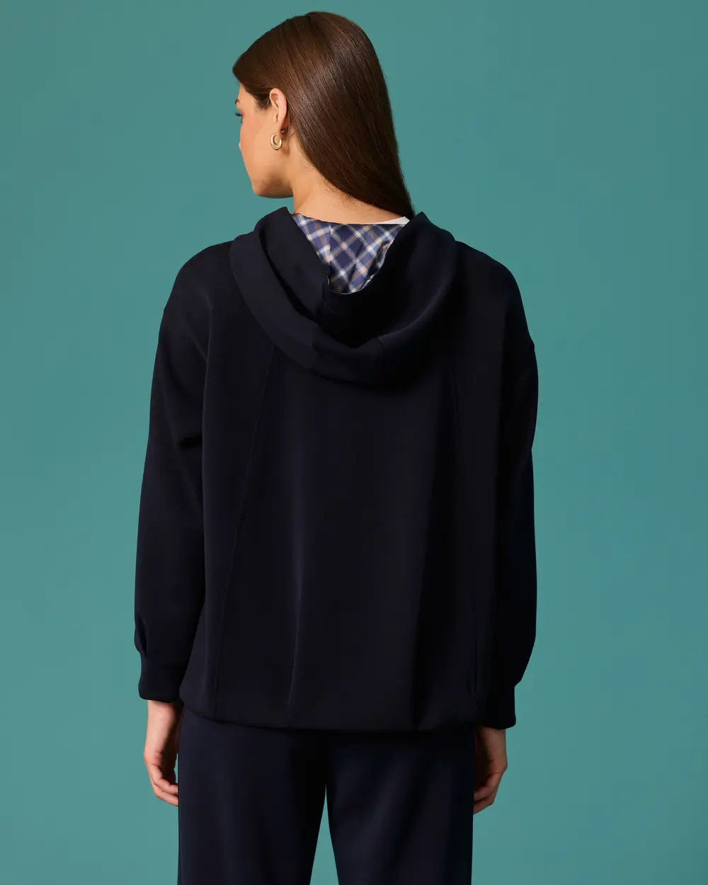 Ekose Fular Detaylı Kapüşonlu Fermuarlı Sweatshirt SCL İkincil görsel