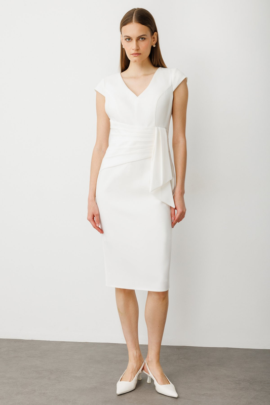 فستان سهرة متوسط ​​الطول بحزام من إيكول